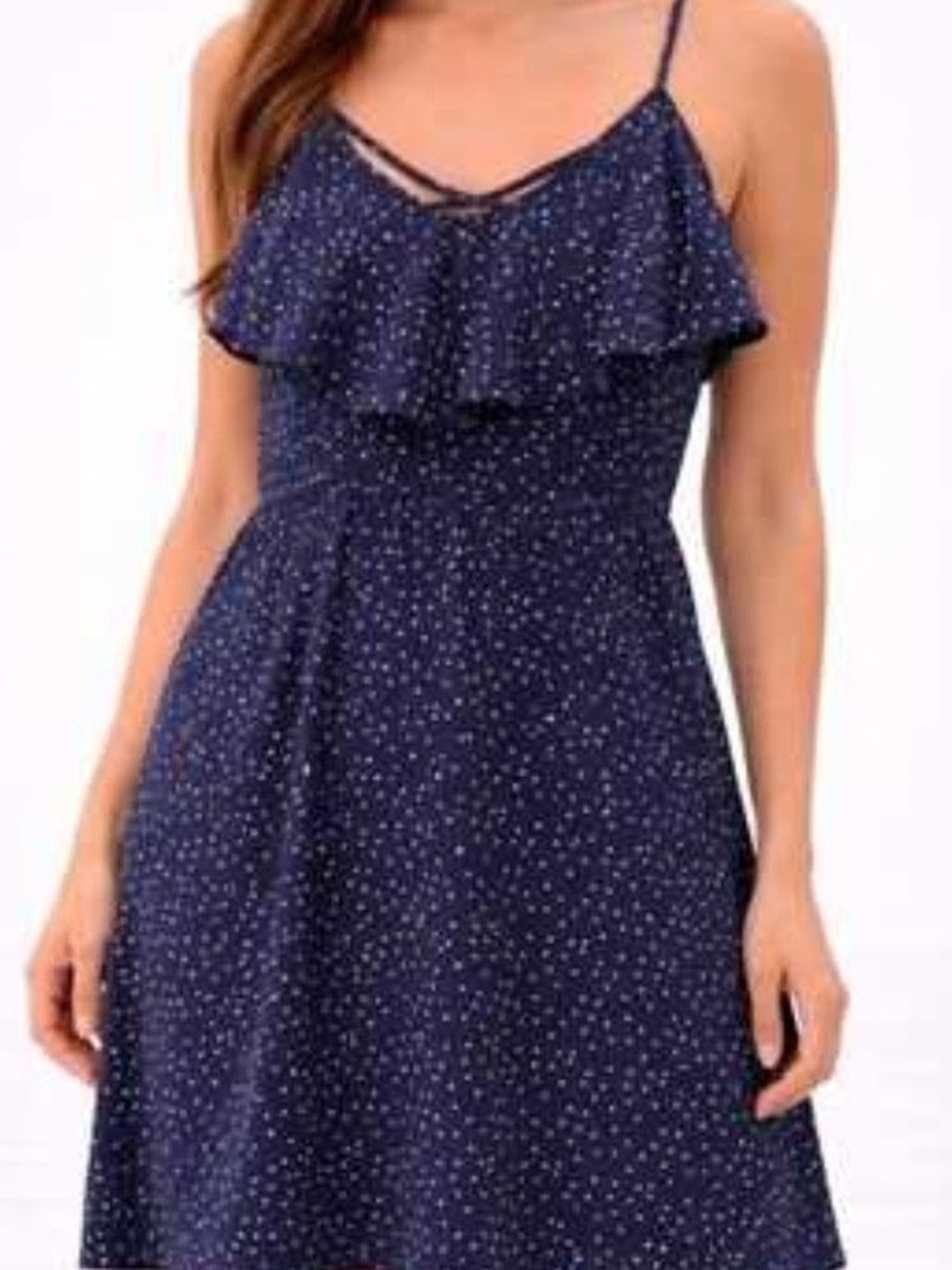 THREE PINK HEARTS Navy Sleeveless Mini Dress with White Polka Dots XL